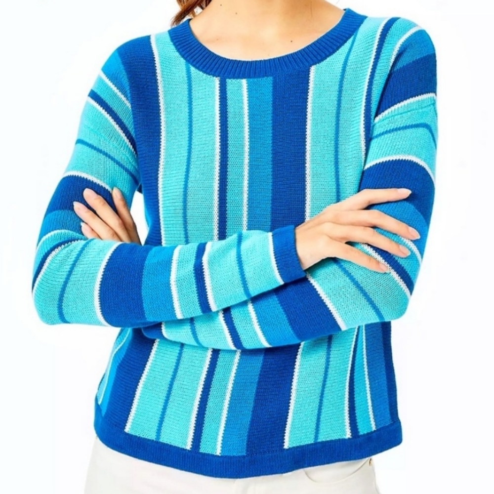 NWT Lilly Pulitzer Daryn Striped Blue Island Jungle Multistripe Sweater Medium